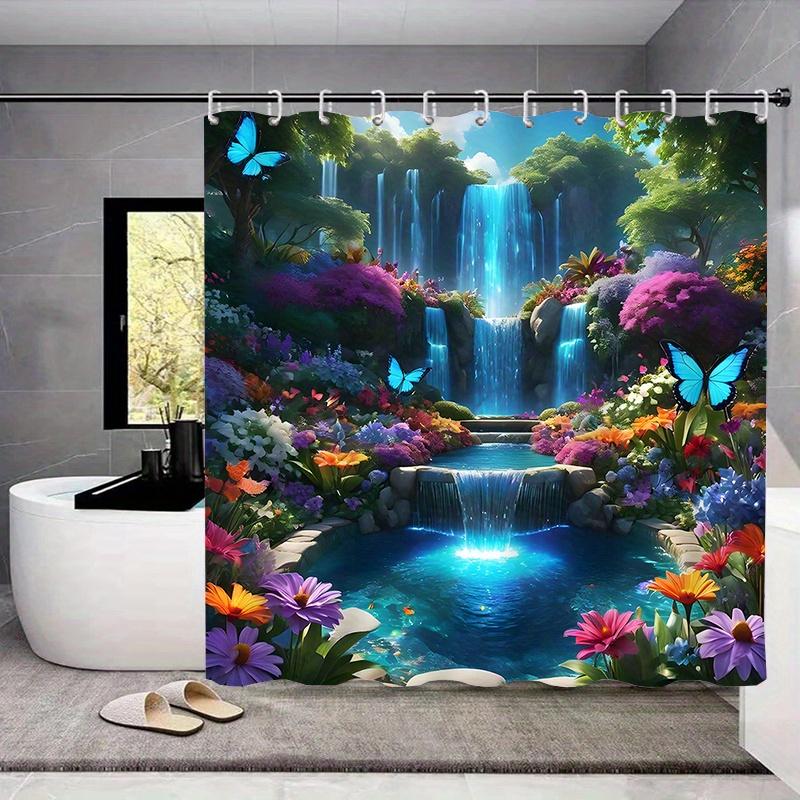 1/4PcsModern Bathroom Set Waterproof Shower Curtain with Anti Slip Mat Rug and Toilet Cover Machine Washable Polyester Bath Decor with Hooks
