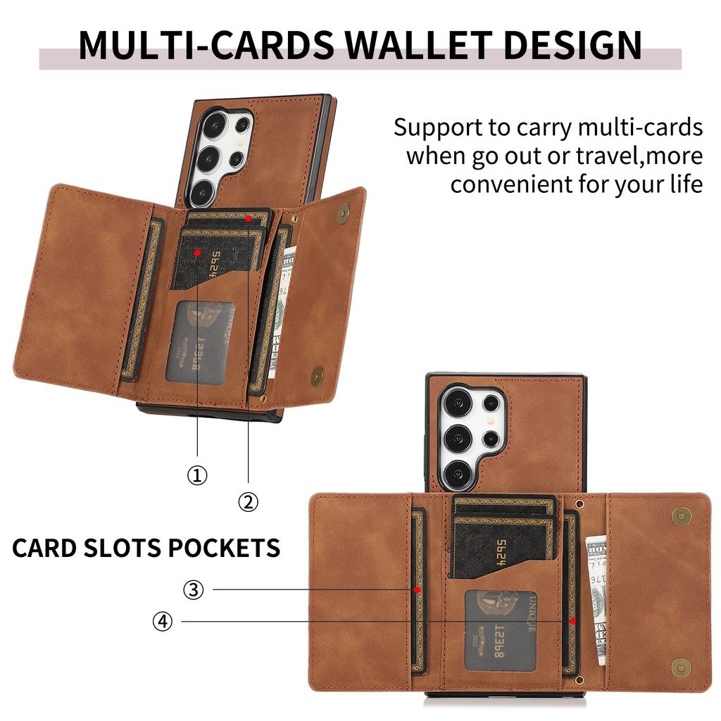 Business Magnetic Three Fold Solt Wallet Flip Leather Case For Samsung S26 Ultra S25 Plus S24 A26 A16 A17 A07 Kickstand Cover