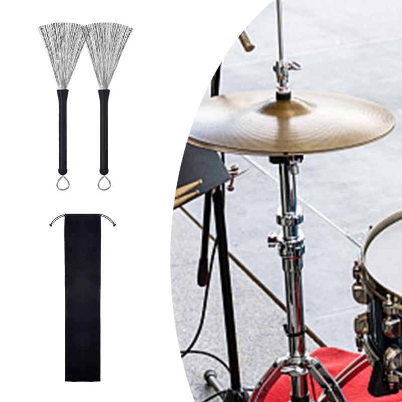 1Pair Retractable Drum Wire Brushes Drum Stick Brush Percussion Wire Brushes Drumsticks Loop End Metal Wire Drum Brush