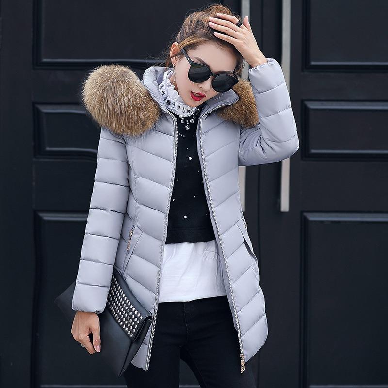 Winter New Cotton-padded Clothes for Women, Medium and Long Slim-fitting Cotton-padded Clothes, Large Fur Collar Down Cotton-padded Jackets for Women