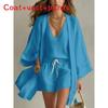 Summer Casual Set For Women With Sleeveless Cardigan And Shorts Made Of Cotton Linen For Relaxed Wear