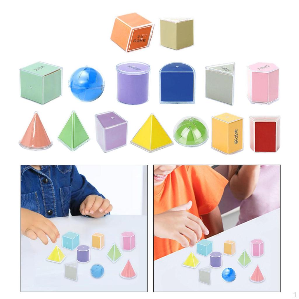 9 Pieces Geometric Solid Blocks Manipulatives Set with 3D Shapes Transparent Geometry Models