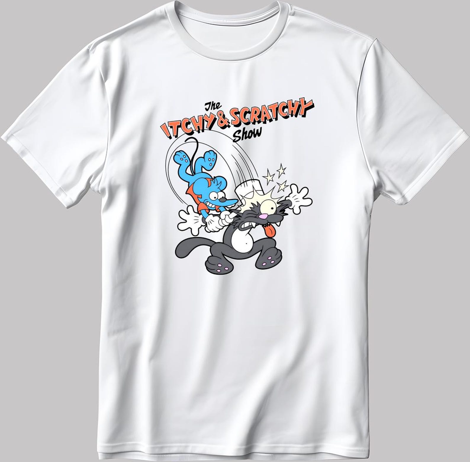 The Itchy And Scratchy Show Short Sleeve White-Black Men s / Women s T-Shirt P304 XL
