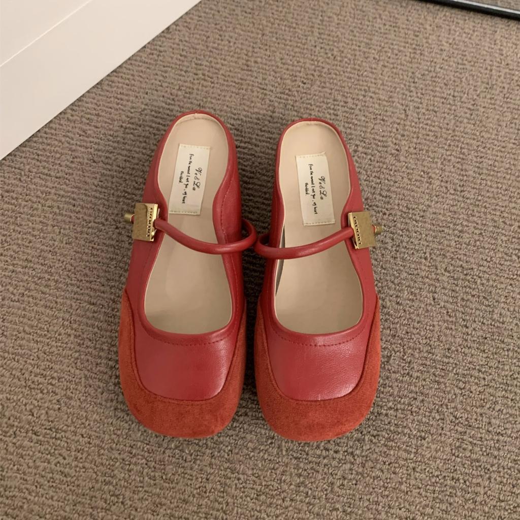 Flat-bottomed Xiaoxiang bag head half slippers women's shoes wear new summer Mary Jane half tray sandals