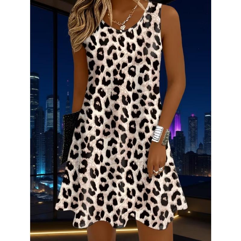 Women s fashionable printed casual sleeveless dress, machine washable, comfortable and versatile S