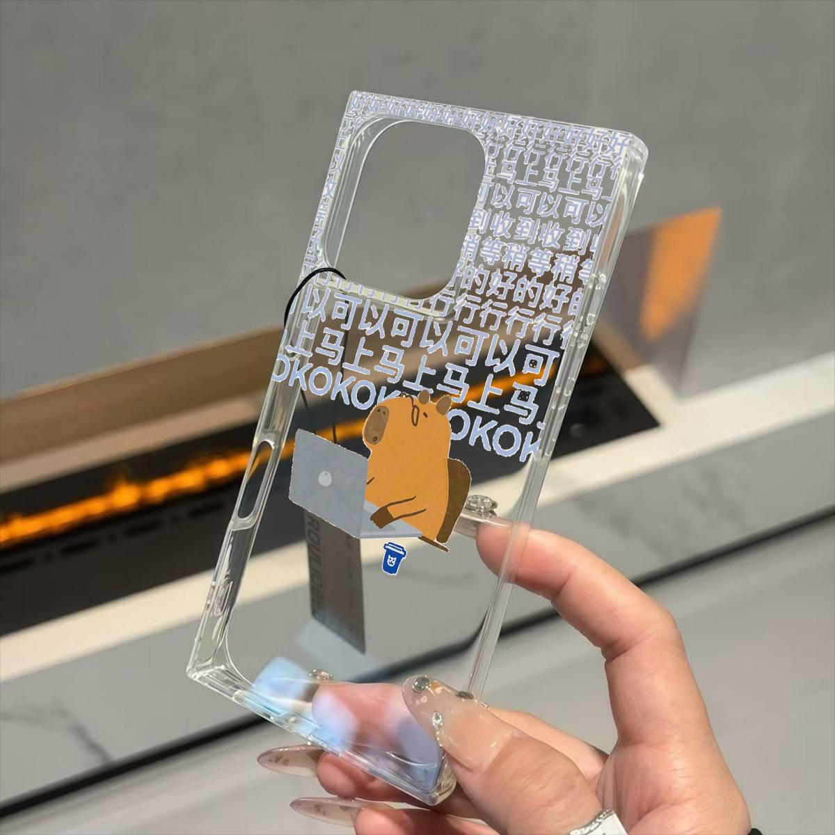 

Square Back Tube Protection Clear Case For iPhone 16 ProMax 14 Pro Max 12 11 15 Plus 13 Anti-Oxygen,Typing Dolphin Pattern Casing iphone 11 ProMax