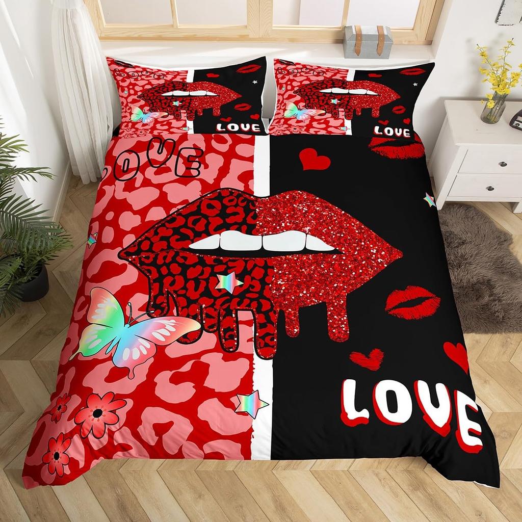 Comforter Valentine'S Day Couple King And Queen Crown Bedding Set For Husband Wife Red Black White His Hers Comforter