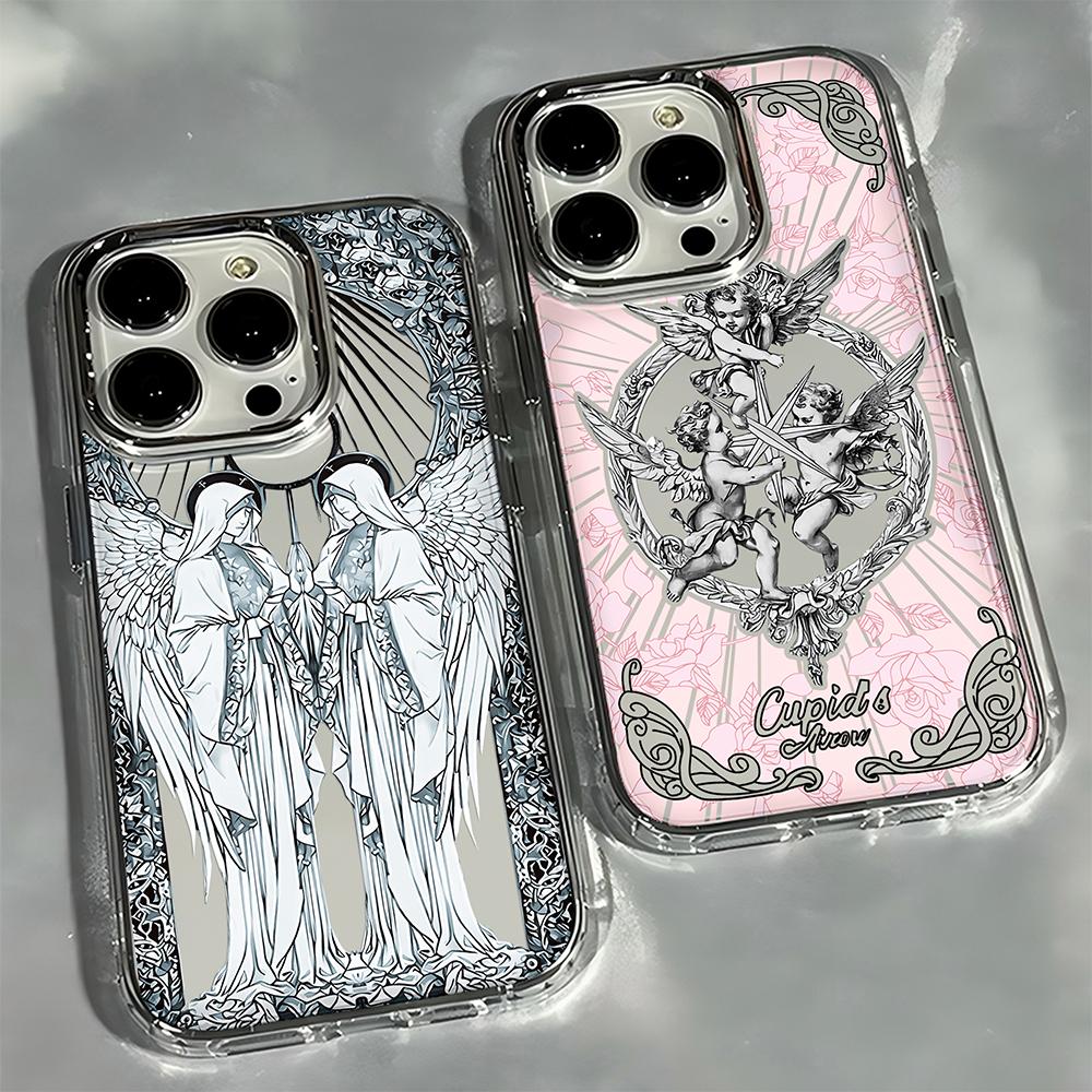 Luxury Ages Retro Cupid Angel Phone Case For iPhone 17 16e 16 15 14 13 12 11mini Pro Max X XR XSMAX 8 Air Plus Transparent Cover