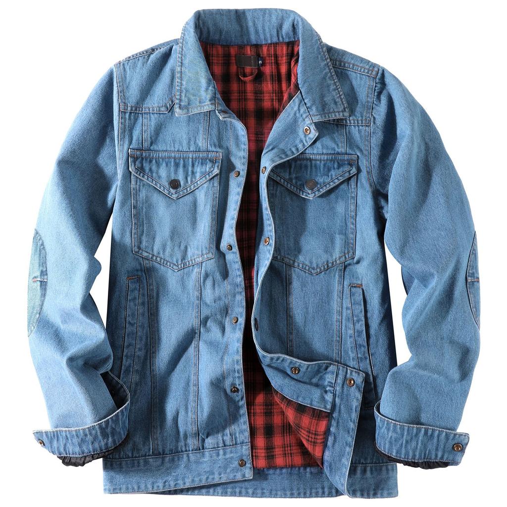 Męska Kurtka Plaidowa Flanelowa Casualowa Kontrastowa Kolorystycznie Kurtka Jeansowa Rozmiar Plus Wiosna Jesień Western