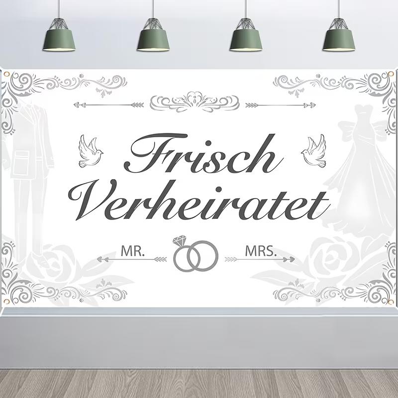 2D Frisch Verheiratet Just Married Backdrop Photography Banner 47.2x31.5inch/120*80cm