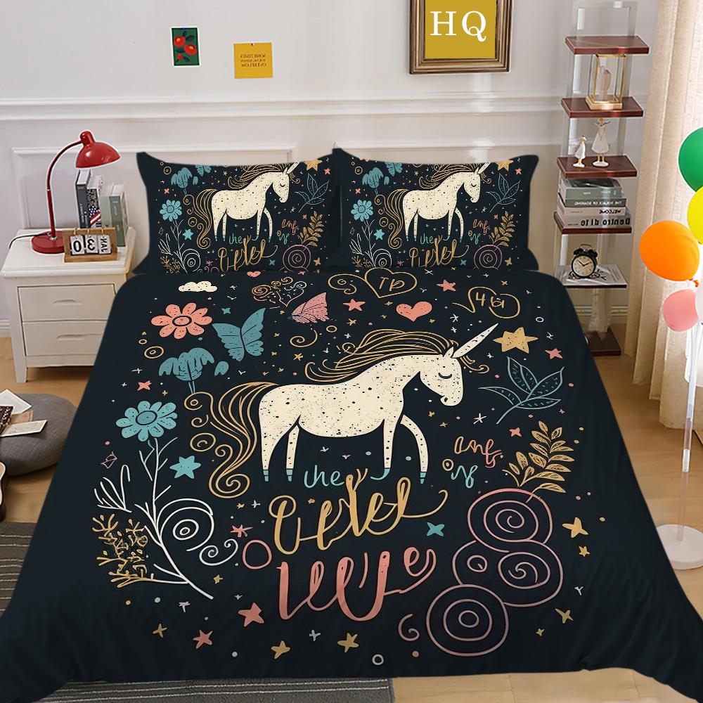 

Комплект пододеяльников Unicorn для подростков, постельное белье размера King Queen, комплект постельного белья из полиэстера для дома EU Single 135x200cm