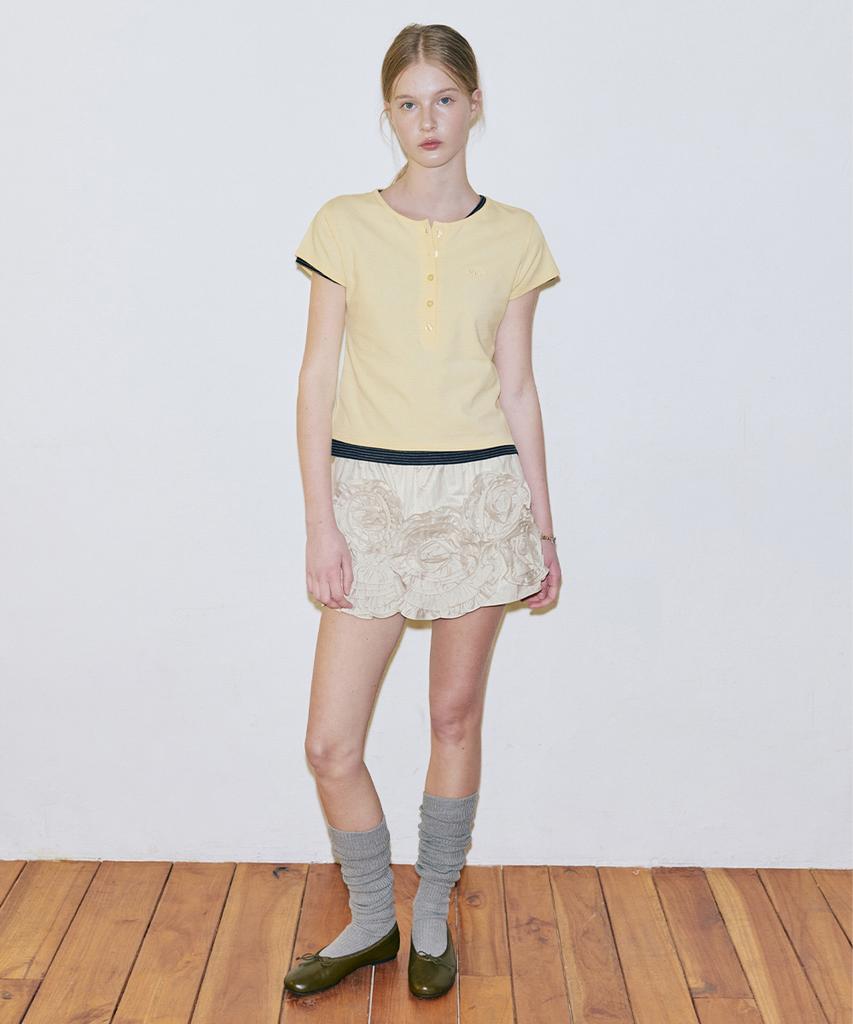 Sinun Rose Frill Mini Skirt (Cream Yellow)