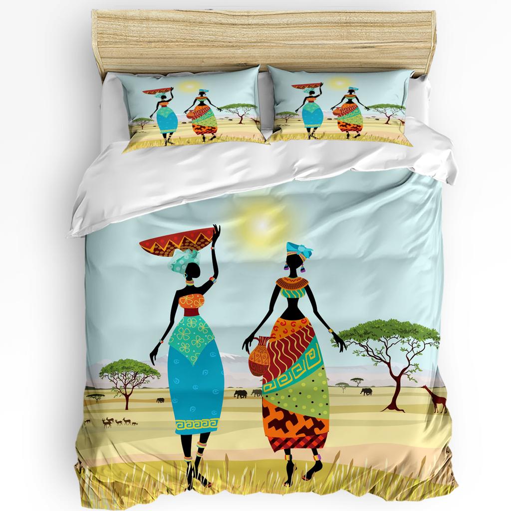 African Woman Dance Ethnic Culture Vase 3pcs Bedding Set For Bedroom Double Bed Home Textile Duvet Cover Quilt Cover Pillowcase