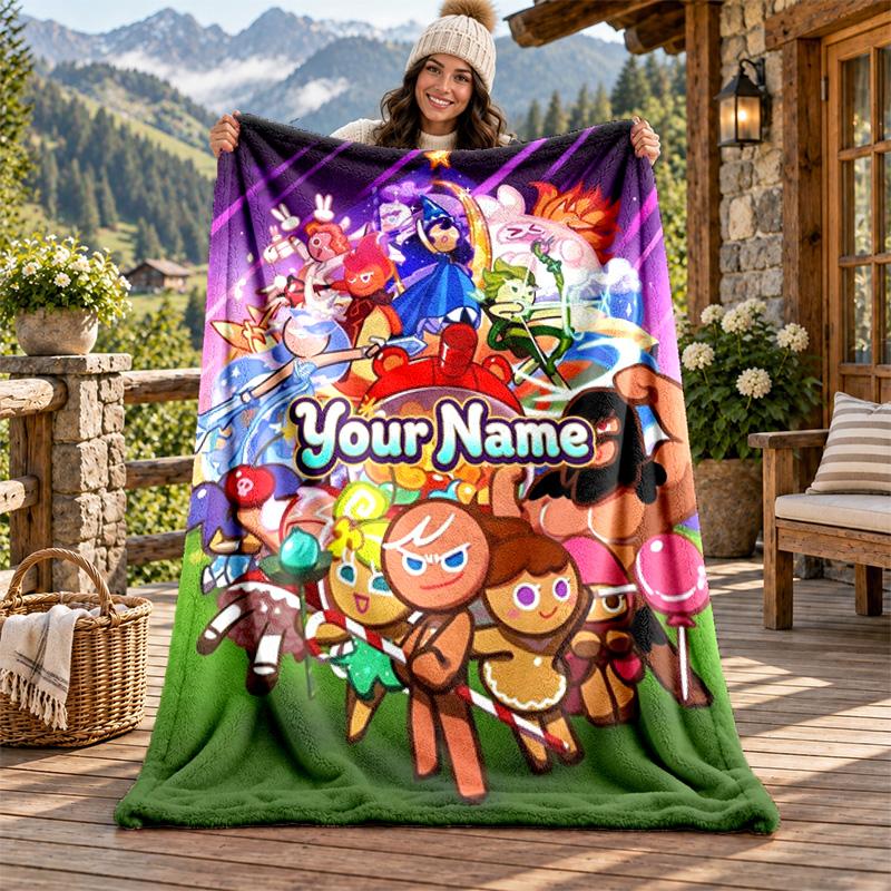 Cookie Run Kingdom Custom Name Flannel Blanket Personalized Soft Warm Plush Throw Blanket Customized Gift for Family Friends