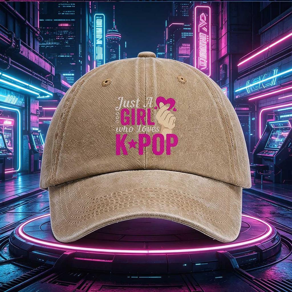 pc Just A Girl Who Loves KPOP Print Baseball Cap Adjustable Casual Hat Cute Heart Star Design Suitable for Daily Wear