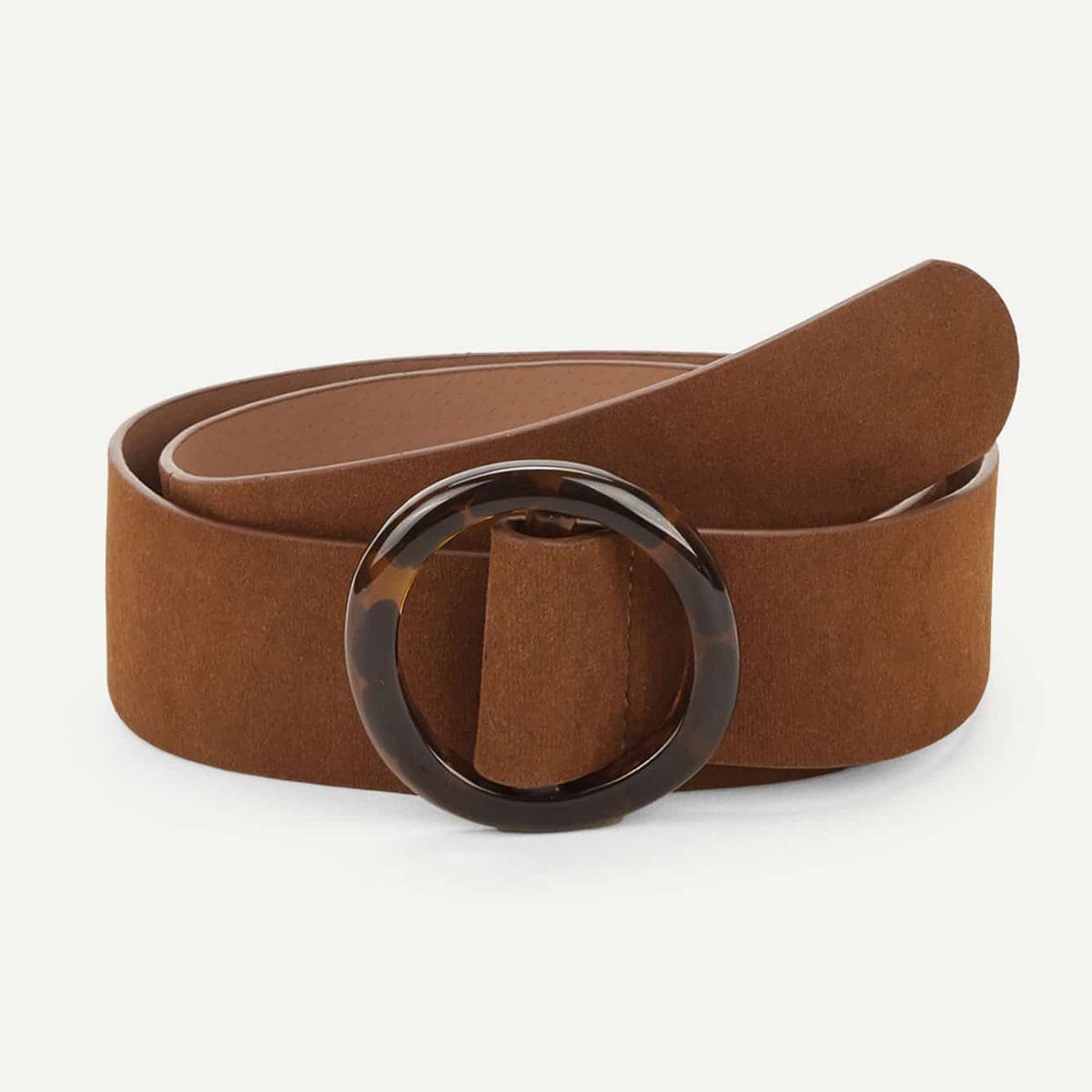 

Resin Buckle Black Brown Suede Versatile Fashionable Belt Women s Round Buckle Acrylic Belt 100cm