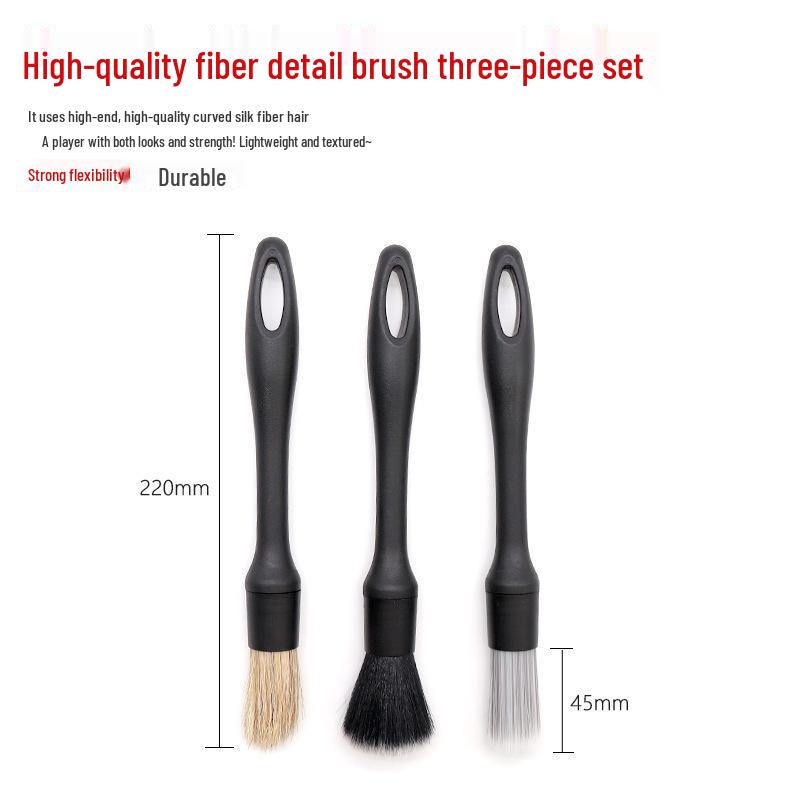 Car Detailing Brush Set with Replaceable Boar Bristle for Interior & Dashboard Cleaning