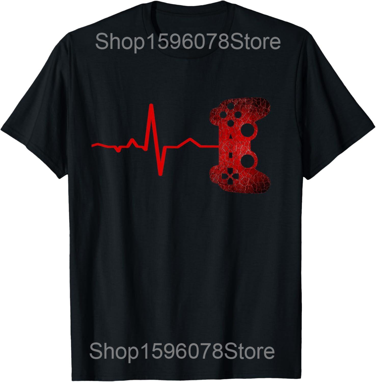 Funny Gamer Heartbeat Video Games Gaming T Shirts Men Women Cotton Humor Streetwear Tee Shirt Short Sleeve Unisex Loose Clothing S