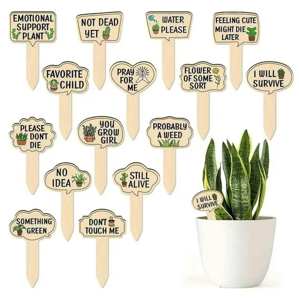 15 Wooden Plant Labels With Slogans, T-shaped Wooden Plant  Labels, Potted Garden Labels
