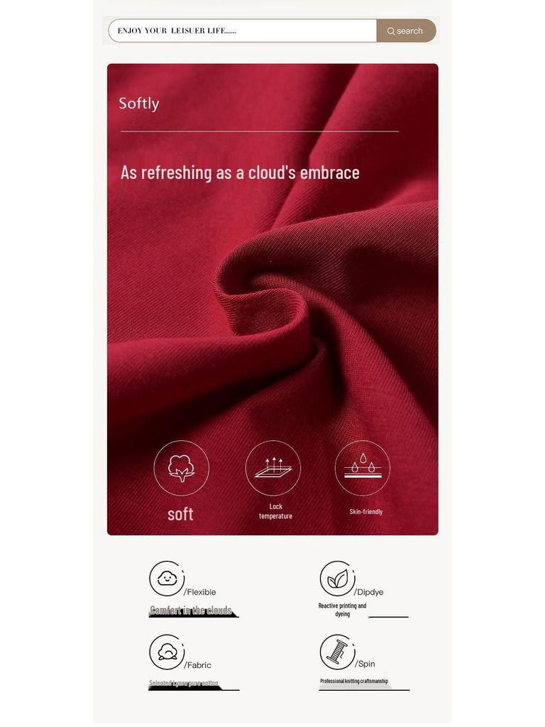 Dámské červené bavlněné pyžamo s výstřihem do V - Dlouhý rukáv a kalhoty, Šetrné k pokožce, Pohodlný kardigan