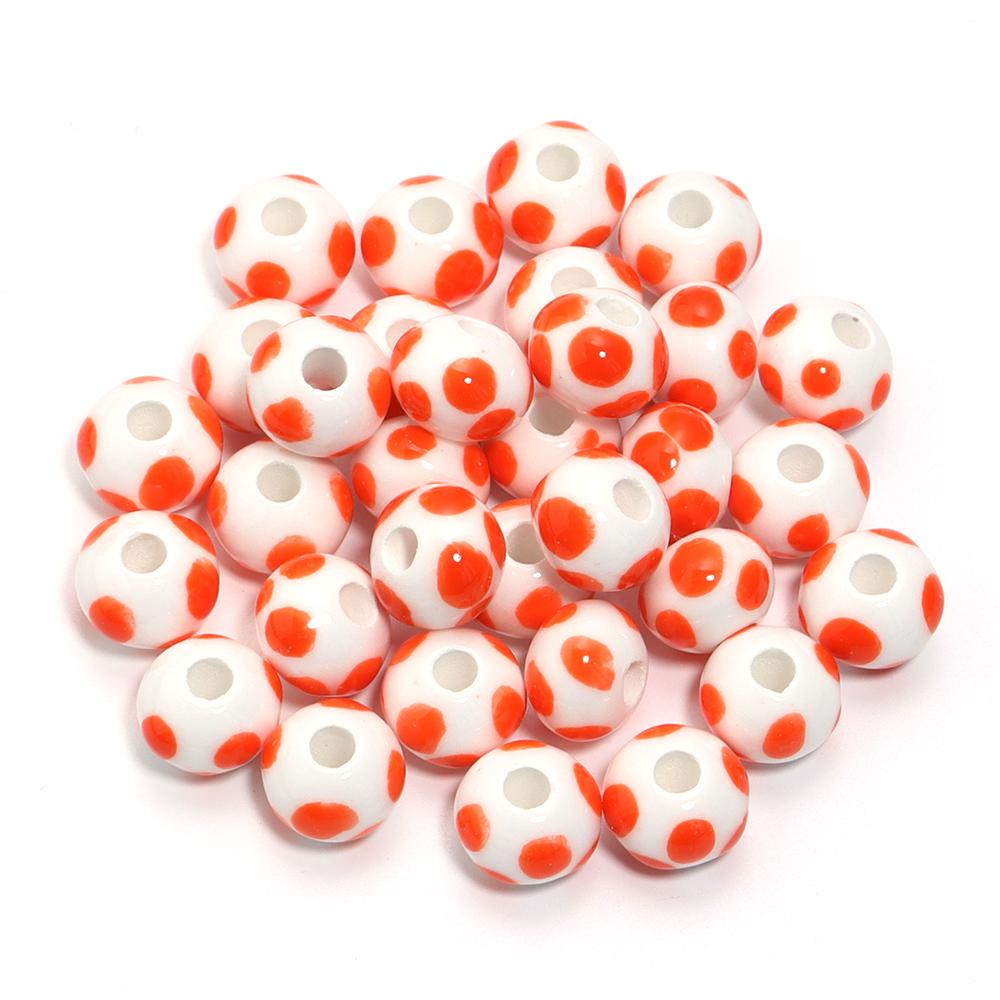 

5pcs/lot 12.5x10mm Printed Polka Dot Ceramic Beads Round Loose Spacer Beads For Jewelry Making Diy Bracelet Earrings Accessories помаранчевий