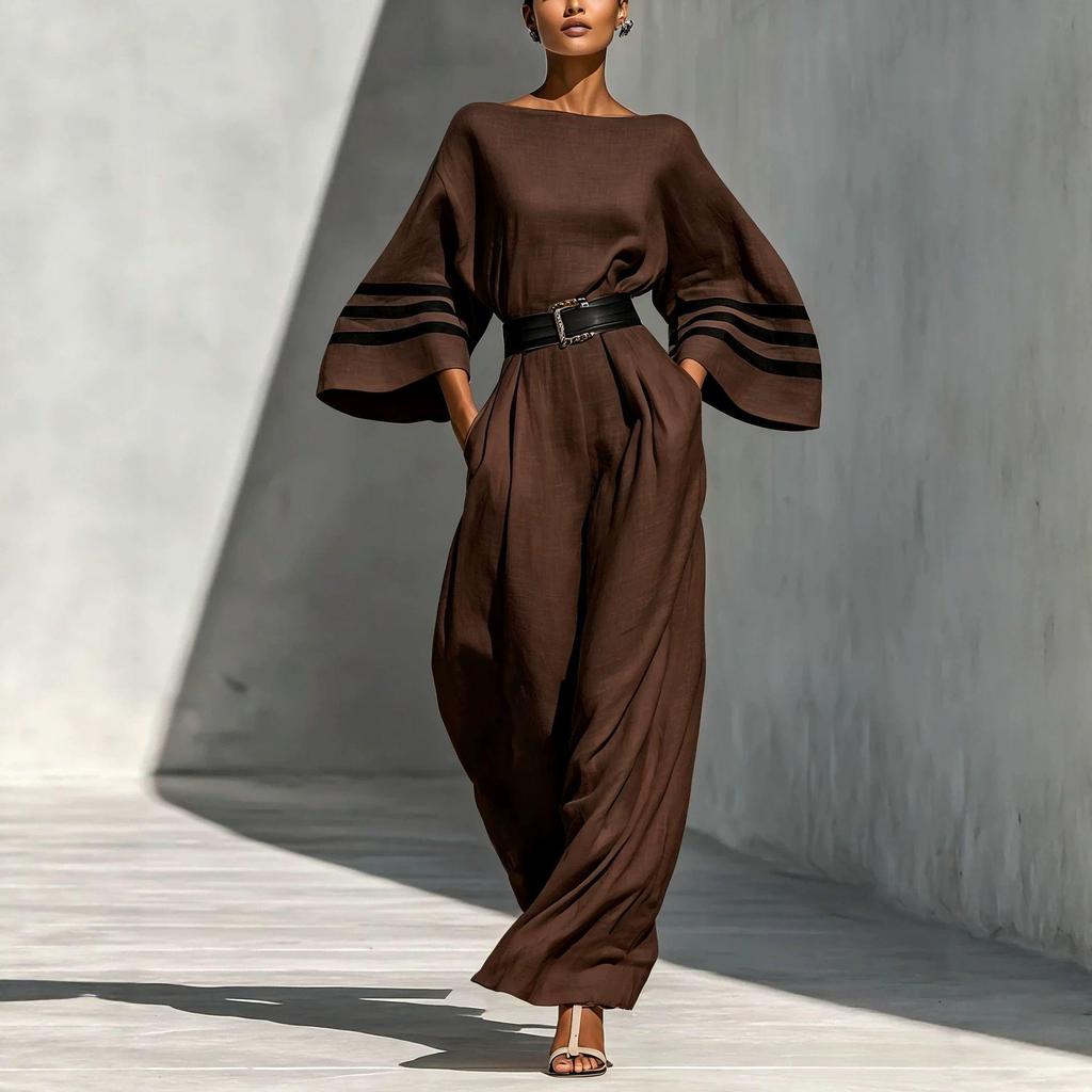 2026 European Spring/Summer Women's French Linen Blend Wide-Leg Jumpsuit
