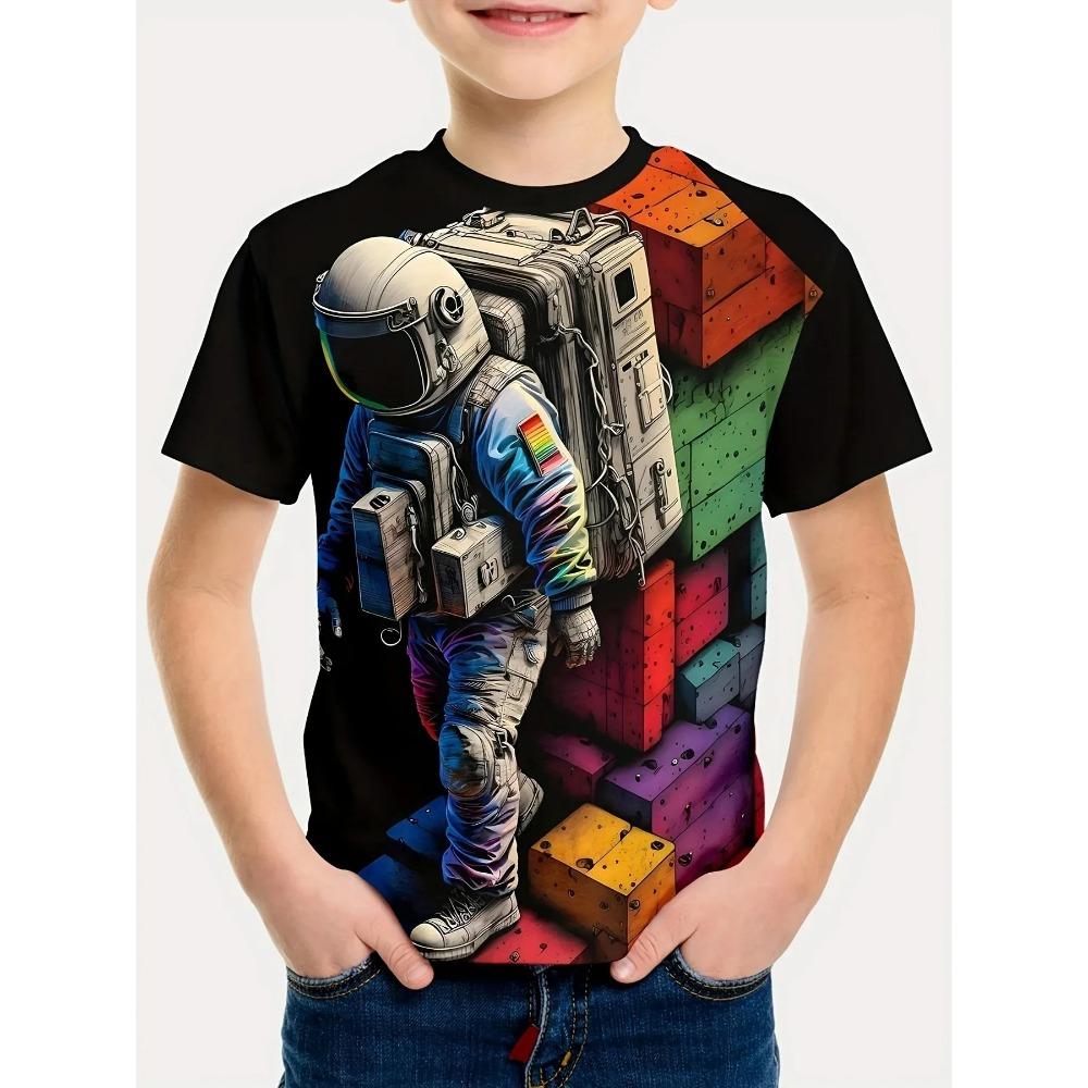 Fashion T-shirt, Summer Short Sleeved Boy Cartoon 3D Printed Boy T-shirt, Round Neck Children's Clothing