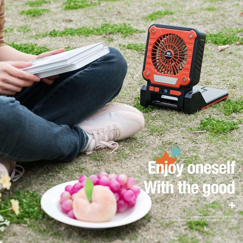 Folding Design Camping Fan Green/Orange Solar Electric Fan LED Camping Light  Car Camping