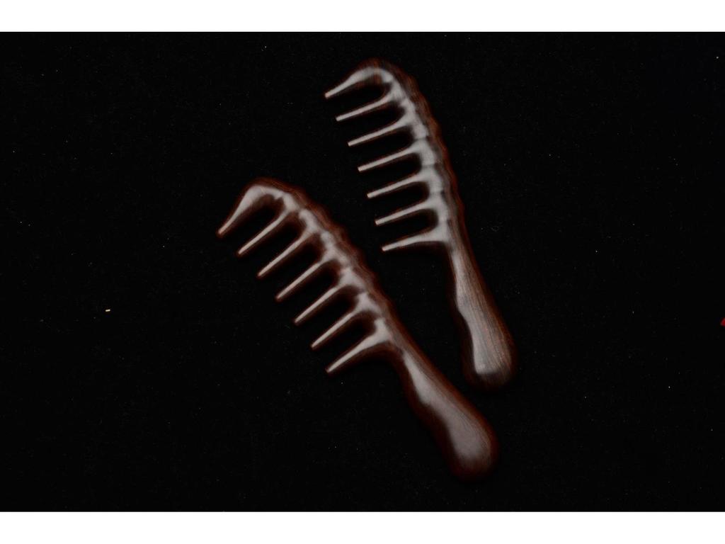 Ebony Ash Wood Wide-Tooth Meridian Massage Comb with Round Drum Handle