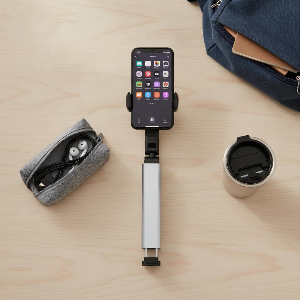 Portable Foldable Phone Stand for Desk and Travel Aluminum Alloy Space Silver