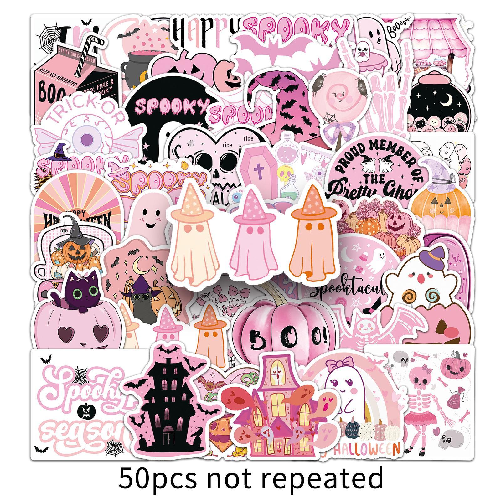 Pink Halloween Graffiti Stickers - 50PCS Cartoon Festival Decor for Suitcases, Phones, and Water Bottles