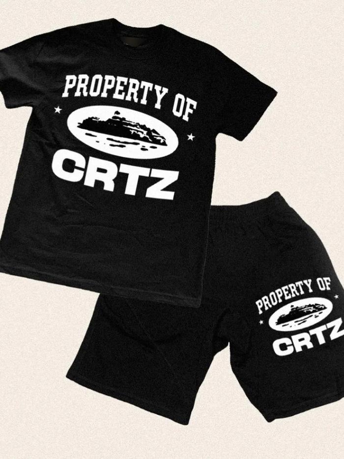 Foreign trade hot-selling short-sleeved set, European and American fashion street men s and women s leisure sports short-sleeved set crtzT-shirt set S