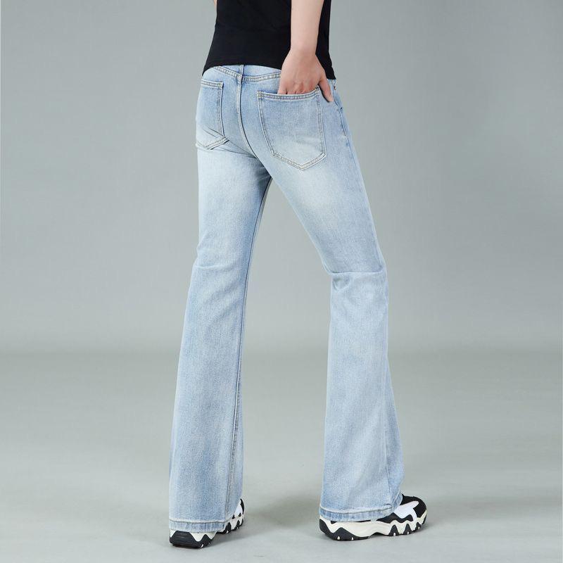 Men's Mid-Rise Flared Jeans Men's Slim Fit Casual Denim Trousers Light Blue Jeans