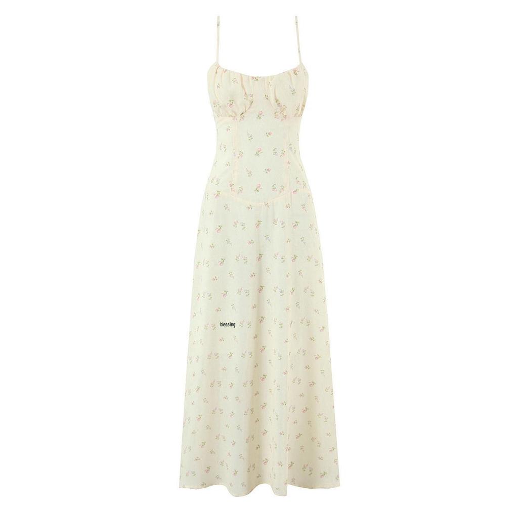 2026 Floral Print Sleeveless Spaghetti Strap V-Neck Slim Fit Party Dress