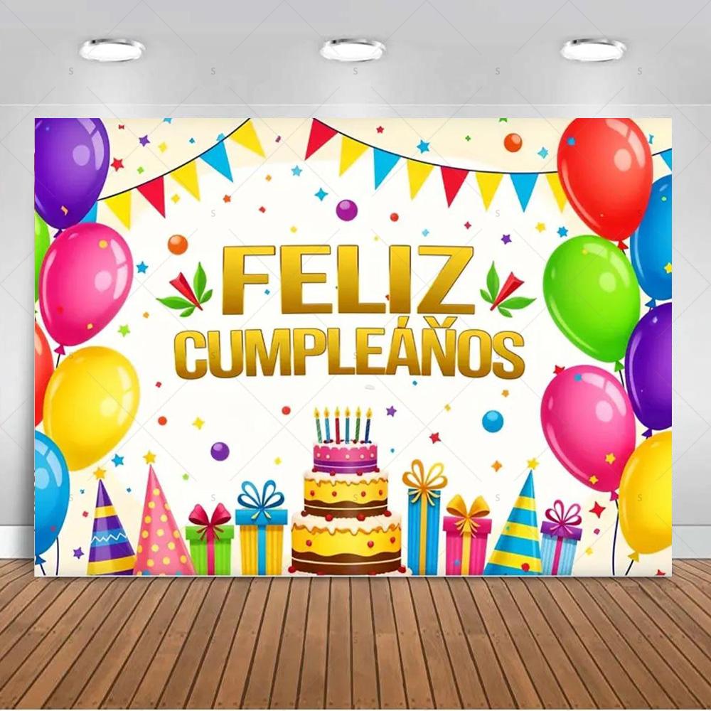 Spanish Happy Birthday Theme Background Supplies Colorful Balloon Birthday Party Decor Backdrop Banner Kid Gift Photo Shoot Prop