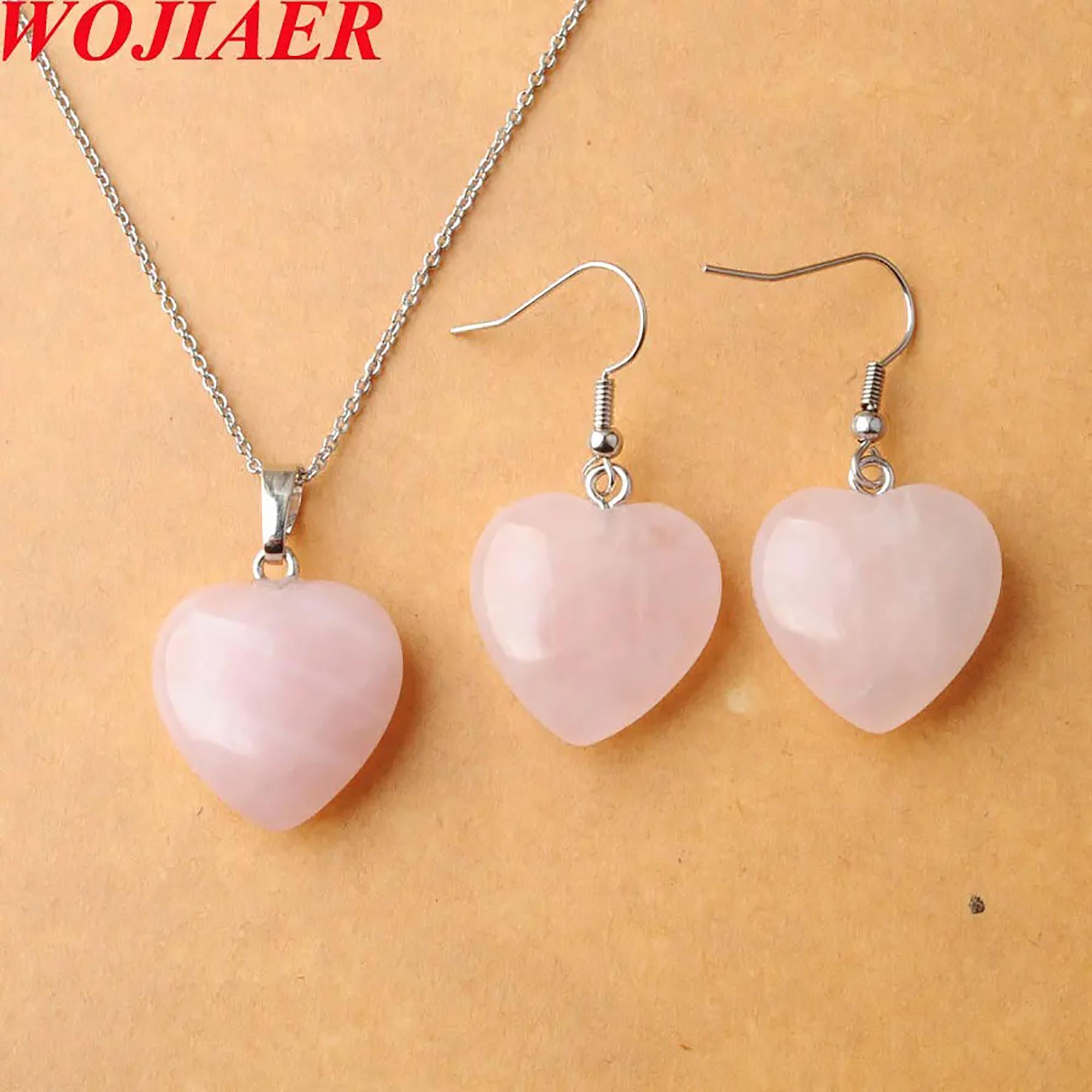 

1set Natural Stone Necklace Jewelry Sets For Woman White Crystal Heart Pendant Earrings Bridal Wedding Set