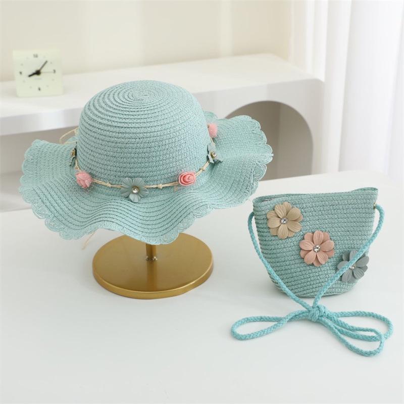 2025 Children's Summer Straw Hat & Crossbody Bag Set: Girls' Fashion, Parent-Child Fisherman Style, Wide Brim Sun Hat.