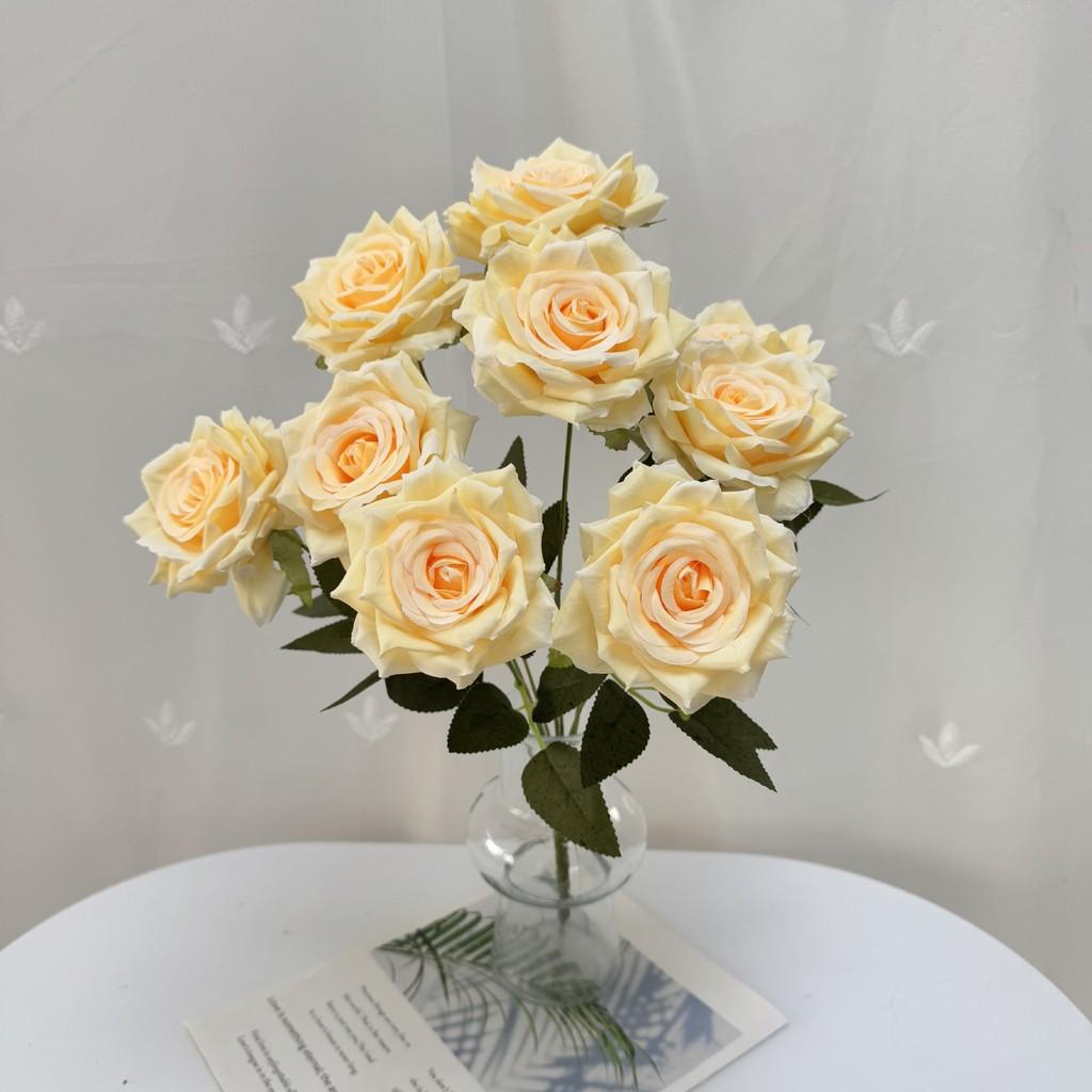 9 Head Rose Faux Flower Bouquet For Wedding Decor Home Staging Photography Props