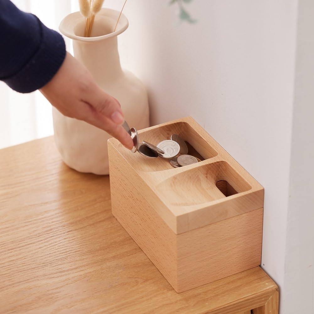 TOSMU Pușculiță ca o ofrandă făcută din pușculiță naturală mică Nou prim sanctuar 7020 cutie, lemn, lemn, elegantă, bancă, monede, mărunțiș, cadou de Anul Nou, vizită,