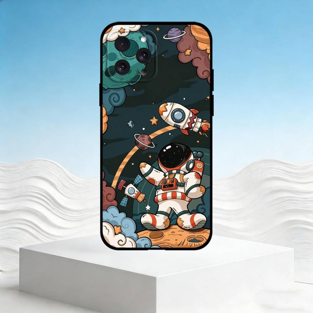 Q-Q version of astronaut Phone Case For iPhone 17,16,15,14,13,12,11 Plus,Pro Max,SE4Soft Silicone Black Cover