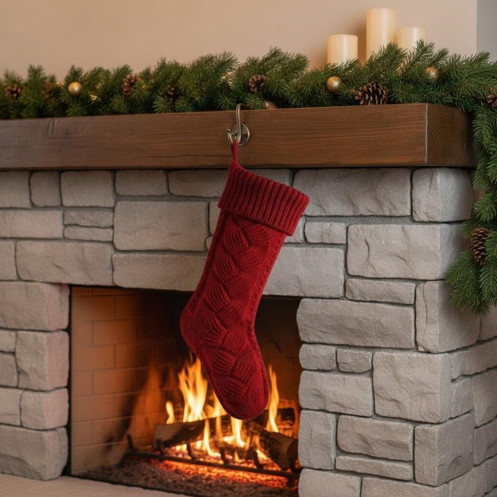 Yarn Knitted Christmas Socking Solid Color Christmas Gift Bag Xmas Tree Hanging Ornaments Holiday