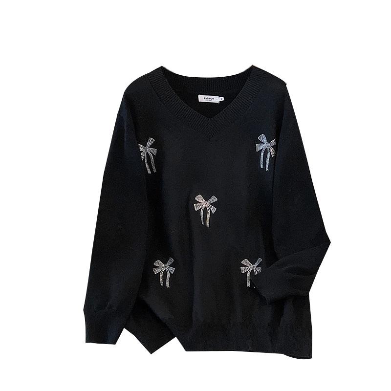 Plus Size Women's V-Neck Sweater, Loose Fit, Bust 150/160/350, Sizes 200/300/350 Jin, Style 8052