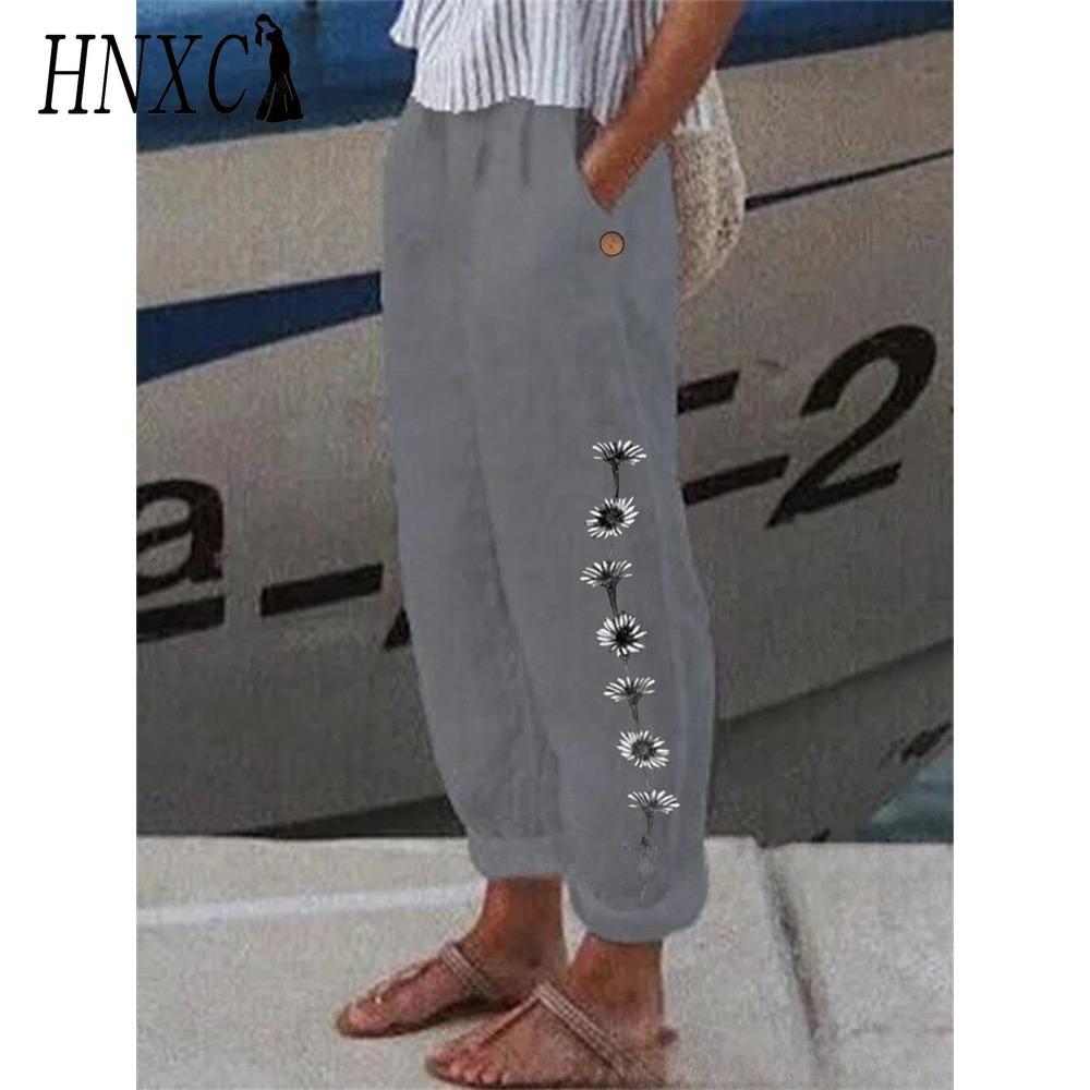 

HNXC Модные популярные гаремные брюки с цветочным принтом и карманами-цветами, брюки со средней посадкой, уличная одежда XL серый