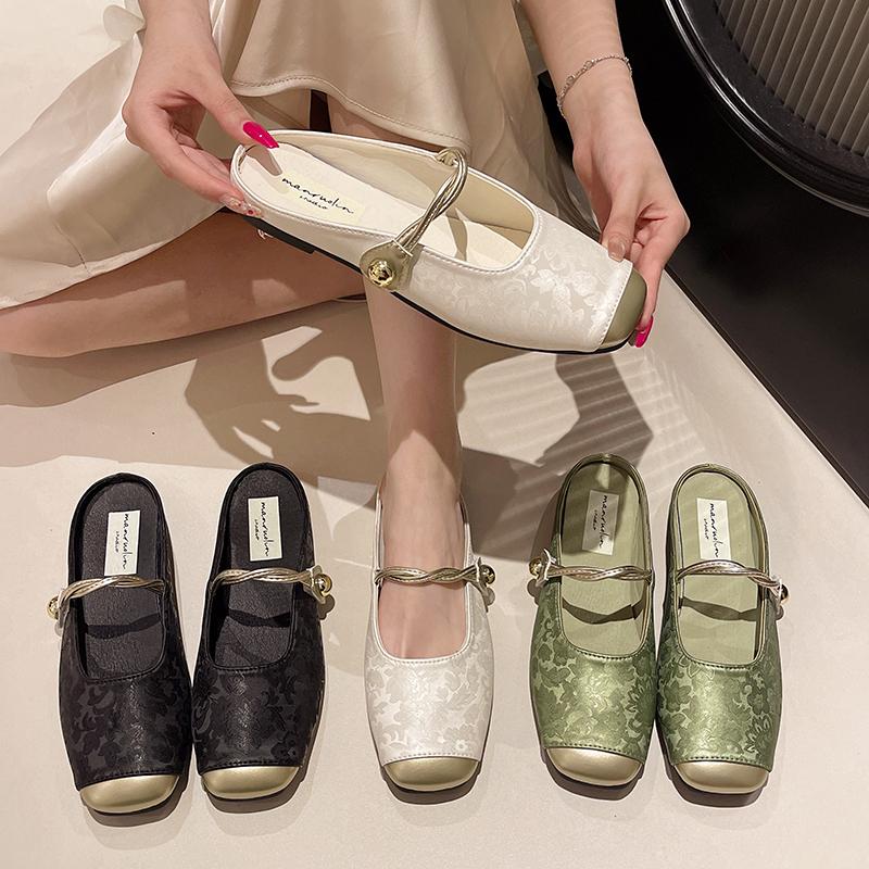 Papuci de damă cu toc gros, cu vârf pătrat, de marcă nouă, de primăvară și toamnă, sandale elegante de damă cu toc mic, slip-on