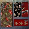 Leopard Print Cherry Star Phone Case For Samsung S25,S24,S21,S22,S23,S30,Ultra,S20,Plus,Fe,Lite,Note,10,9,5G Black Cover