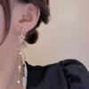 Fashion Exquisite Shining Zircon Star Drop Earrings For Women Gold Color Spiral Long Tassel Pearl Chain Earrings Wedding Jewelry