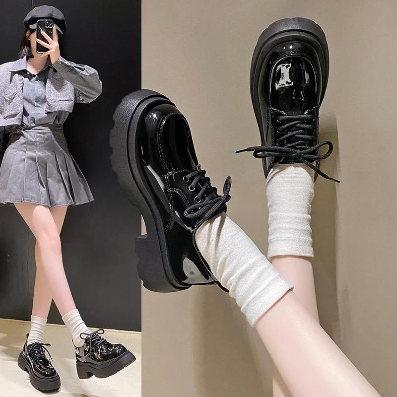 Patent Leather Thick Bottom Sponge Jk Small Leather Shoes Metal Butterfly Single Shoes Increased Height Popular Women's