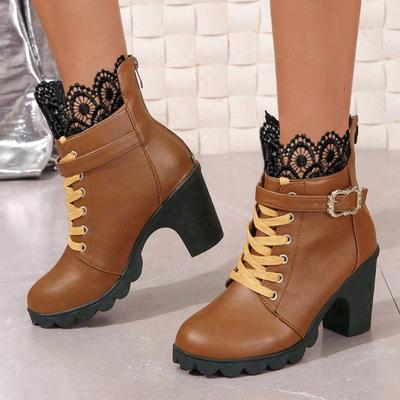 New Stylish Thick Soled Boots Women'S Work Boots With Thick Heel Lace And Lace Up Back Zipper Boots Women Fashion Shoes Y2k