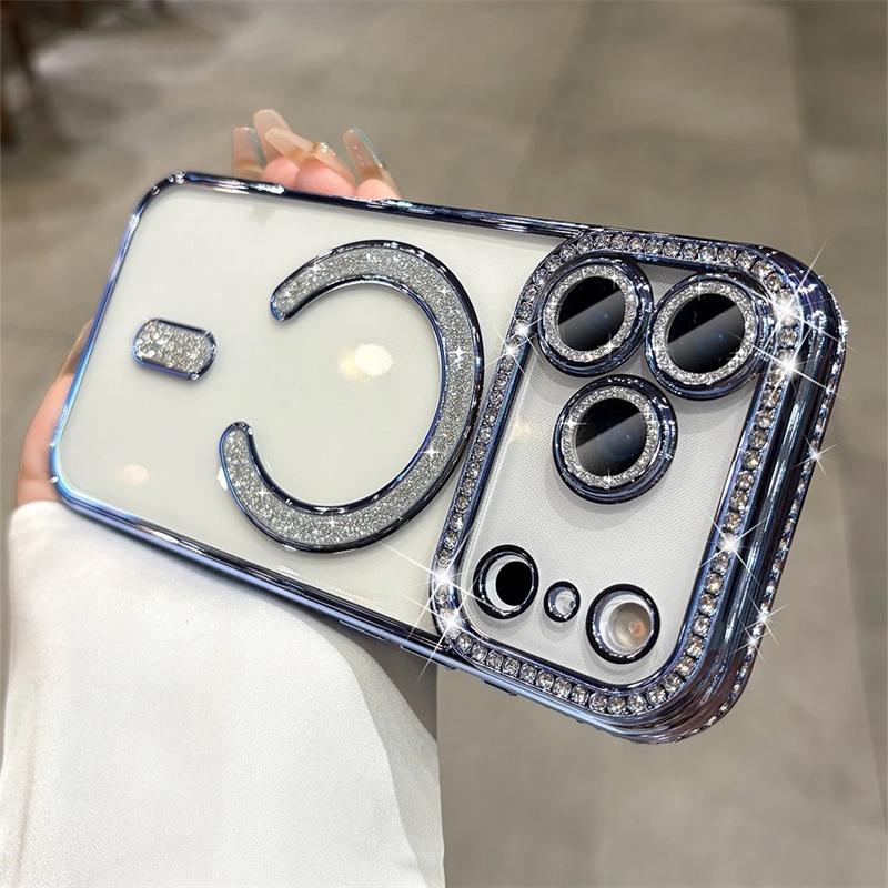 For iPhone 17 Pro Max 17 Air Luxury Girl's Case Bling Diamond Lens Film Magsafe Cover Case for iPhone 17 16 15 14 13 12 11 Pro Max