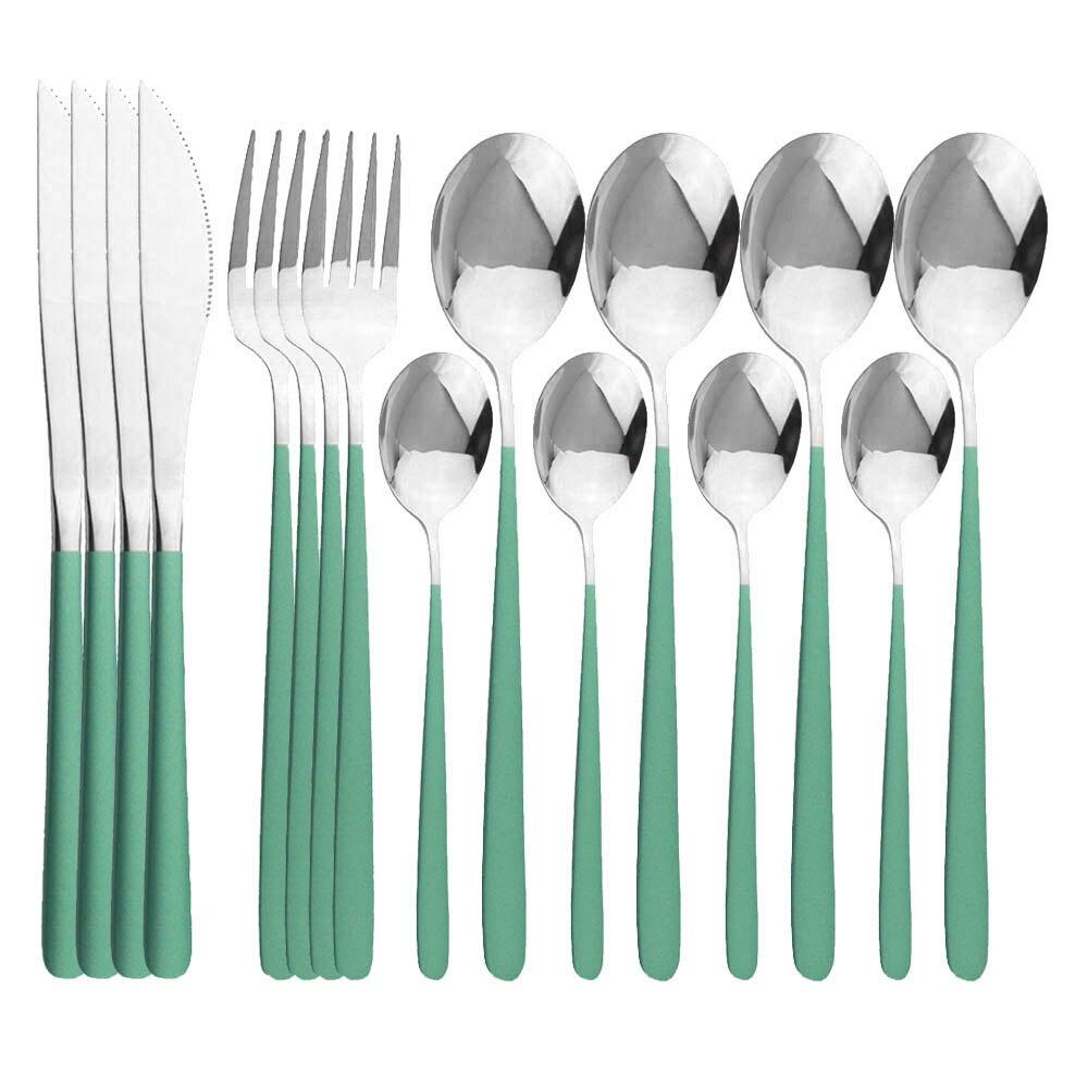 16Pcs Green Gold Dinnerware Set 304 Stainless Steel Cutlery Set Knives Forks Spoons Dinner Set Kitchen Tableware Silverware Set
